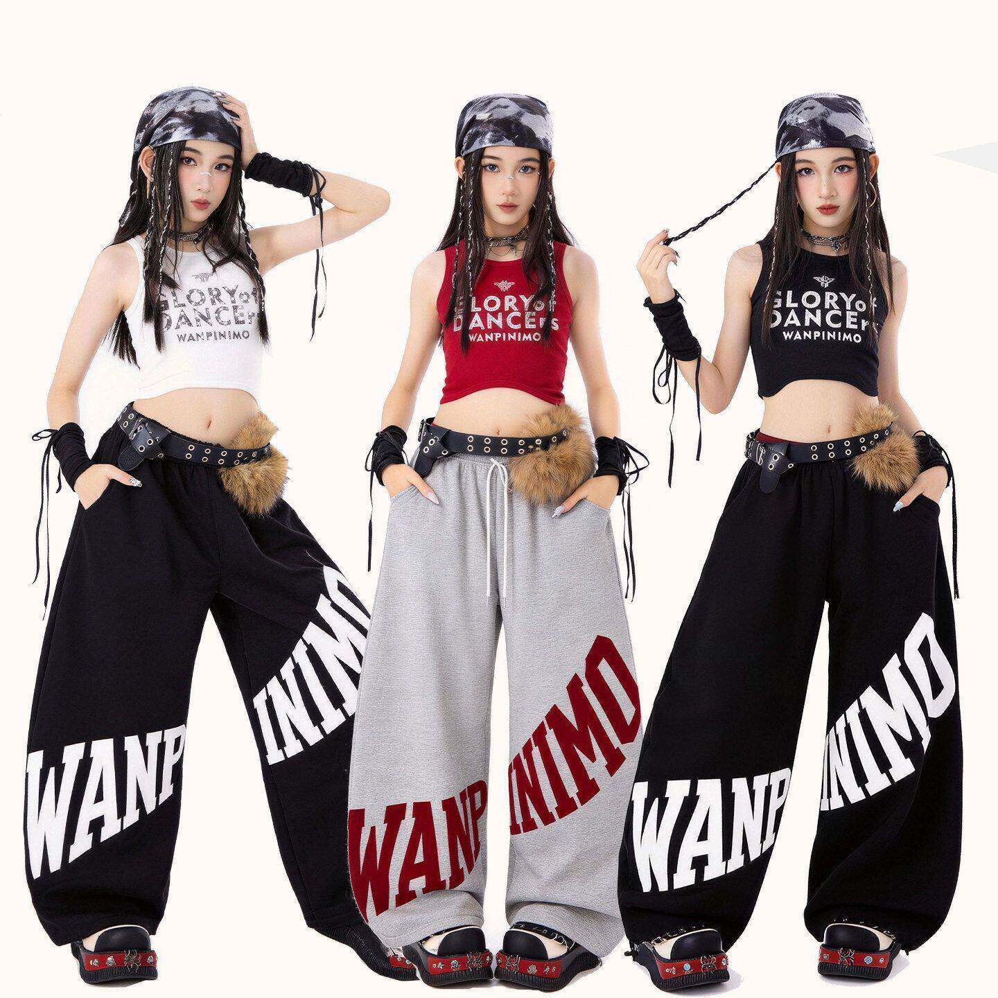 童装女童背心卫裤爵士舞服装夏潮酷炸街演出服少儿JAZZ街舞表演服
