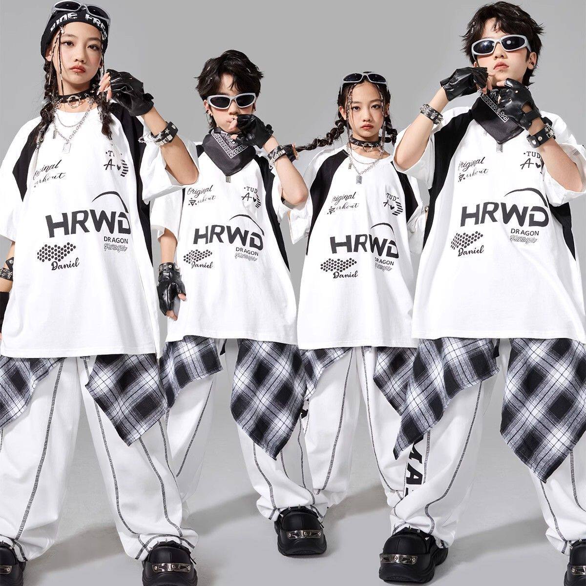 街舞儿童潮服演出服男童套装hiphop童装少N儿嘻哈潮牌黑白卫衣爵