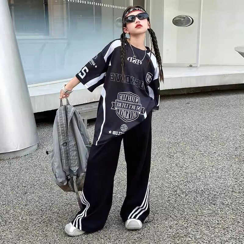 潮酷女大童宽松嘻哈速干T恤套装
