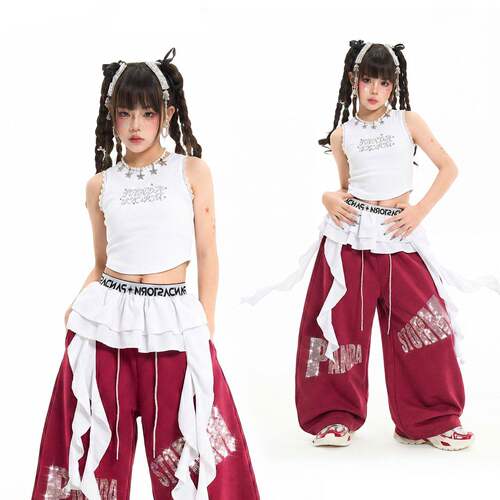 女童街舞爵士舞hiphop闪钻背心宽松卫裤套装少儿童走秀表演出服夏