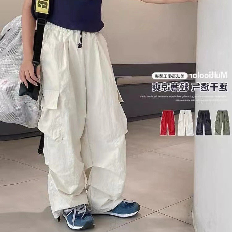 女童降落伞工装裤薄款2025夏季新款儿童中大童宽松休闲美式速干裤