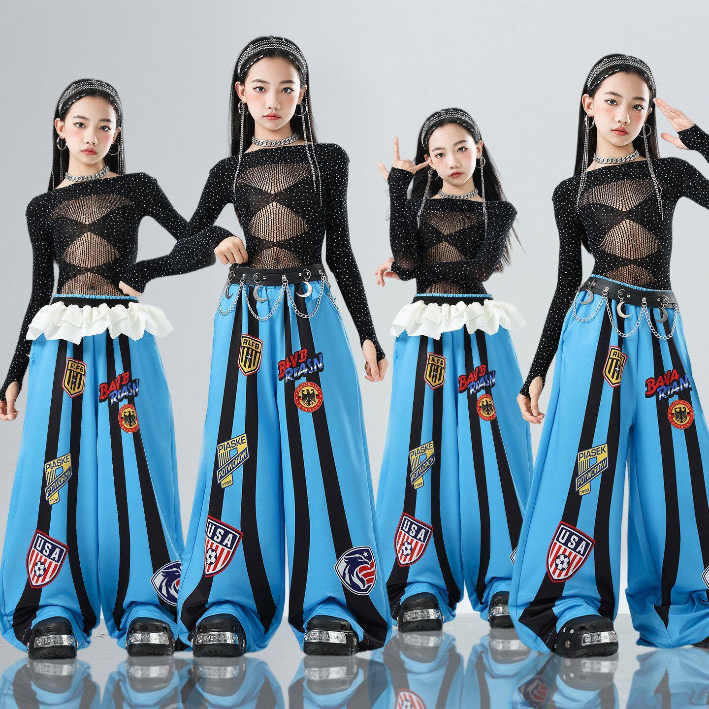 爵士舞服装女童潮酷时髦六一舞蹈表演服女团演出服儿童模特走秀夏