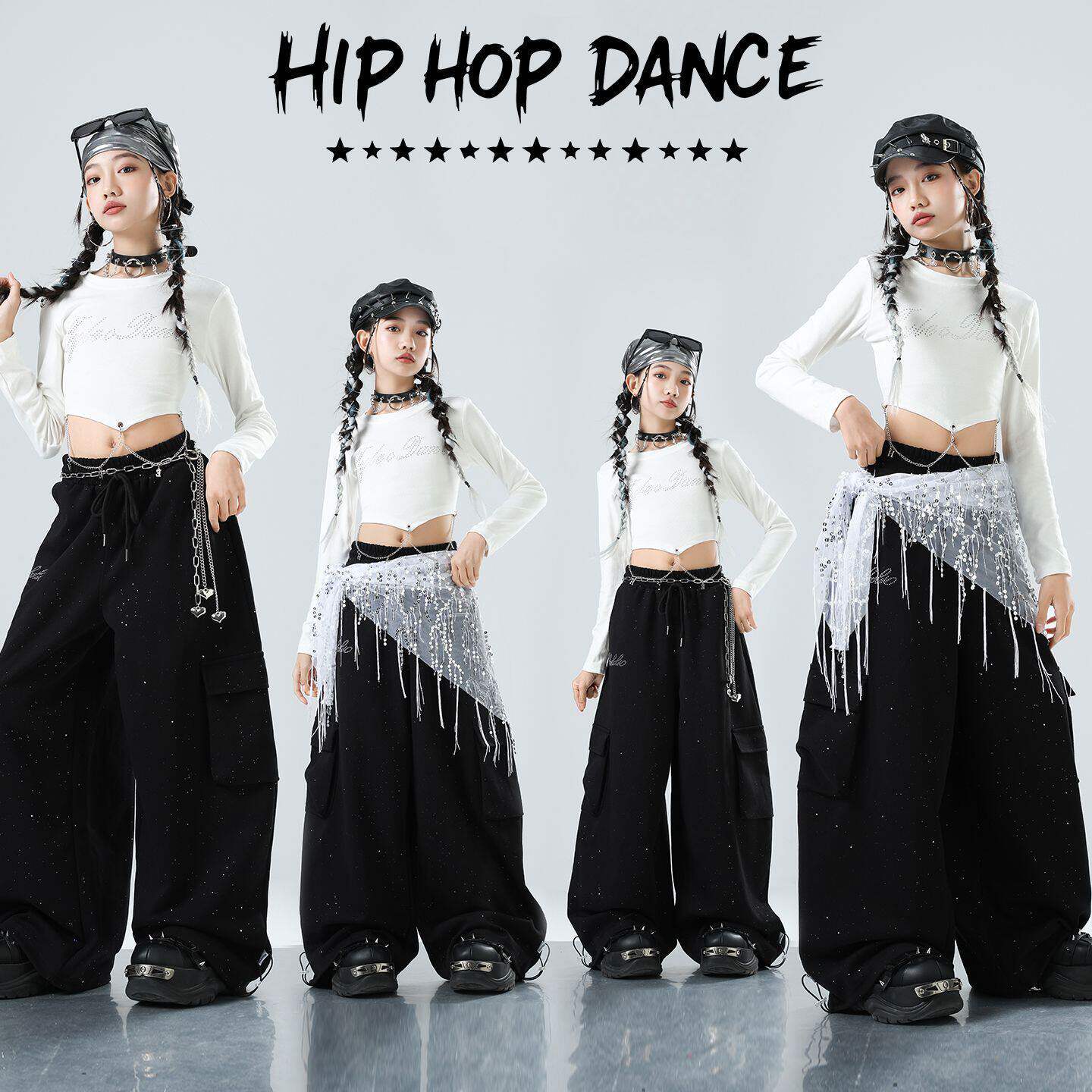 儿童爵士舞服装韩版潮露脐嘻哈套装少儿童街舞衣服女孩表演出服装