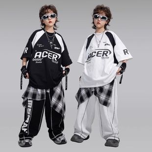 街舞儿童潮服男童嘻哈酷帅T恤hiphop架子鼓服女童爵士舞演出服装