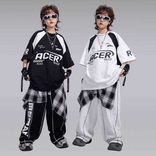 街舞儿童潮服男童嘻哈酷帅T恤hiphop架子鼓服女童爵士舞演出服装