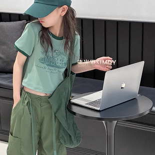 波拉bora韩国童装女童上衣洋气时髦2025季半袖儿童短款T恤短袖