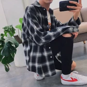 Cặp đôi sinh viên trẻ phong cách Hồng Kông áo sơ mi kẻ sọc dài tay nam phiên bản Hàn Quốc áo sơ mi rộng rãi mùa xuân và áo khoác mùa thu - Áo khoác đôi