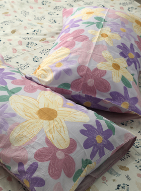 紫色花朵纯棉全棉48×74信封一对枕套单只床上加厚学生成人定做