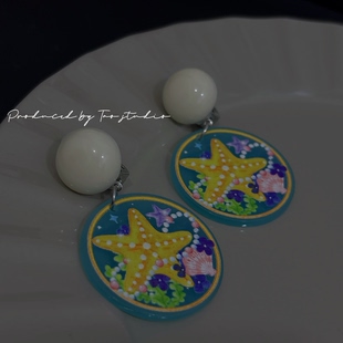 「热带季风」海岛度假多巴胺浮夸风耳环春夏新款可爱海星耳夹女