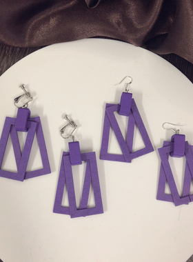 紫色耳环女韩国气质长款吊坠个性百搭会动的耳钉无耳洞耳夹