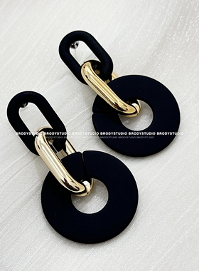 气质时尚网红高级感小众chic夸张圆圈耳坠个性亚克力黑色耳饰