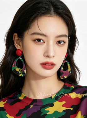 复古港风几何玳瑁色耳环女2026新款夸张独特漂亮耳钉小众气质耳饰