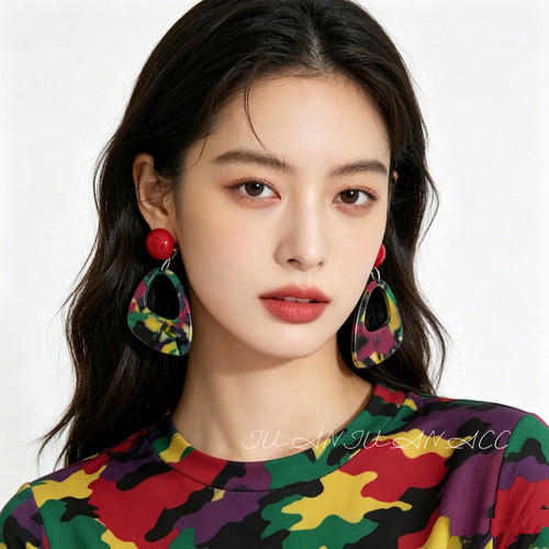 复古港风几何玳瑁色耳环女2026新款夸张独特漂亮耳钉小众气质耳饰