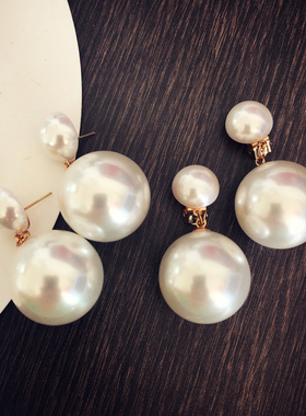 大珍珠耳钉女潮气质韩国夸张个性百搭长款名媛网红耳环无耳洞耳夹