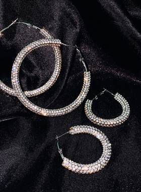 高级感水钻缠绕超大耳圈耳环2021新潮网红气质欧美个性夸张耳饰女