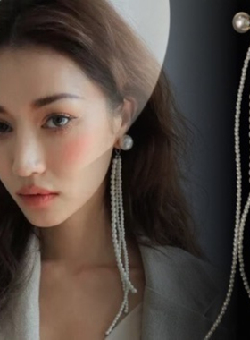 韩国欧美度假夸张沙滩不规则珍珠个性简约单只超大长款耳环耳坠女