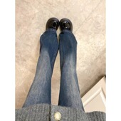 胖mm梨形身材高腰直筒喇叭裤 三只老熊复古微喇牛仔裤 女不贴腿大码