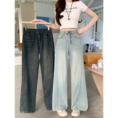 新款 牛仔裤 胖mm大码 设计感高腰显瘦阔腿裤 女美式 三只老熊2025春装