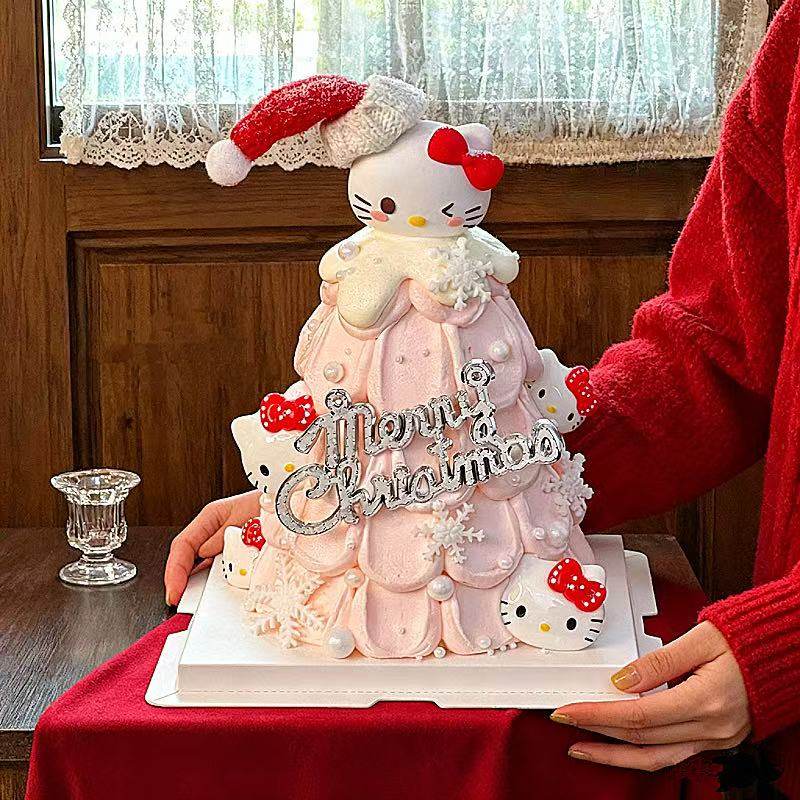 2026圣诞节蛋糕装饰hellokitty许愿树卡通kt猫摆件圣诞快乐插牌