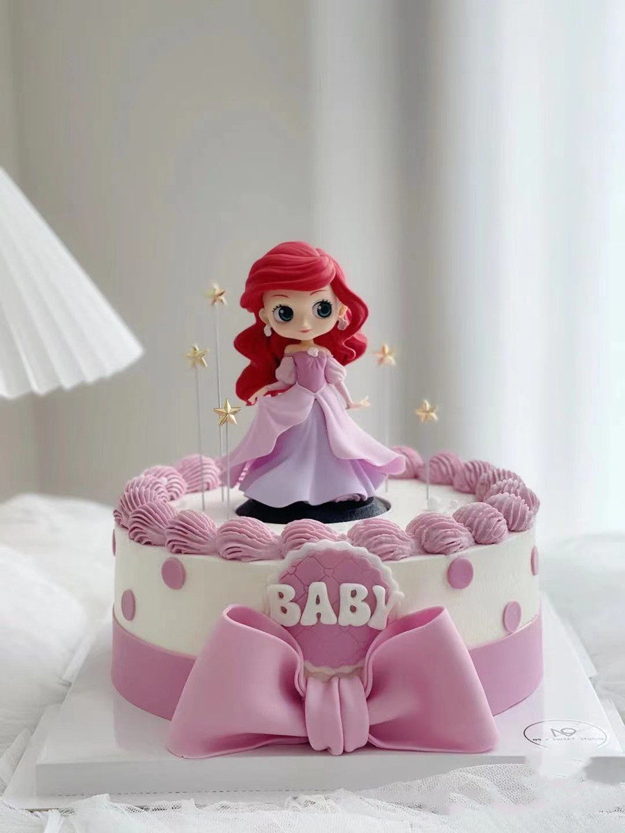 红色长发美人鱼公主蛋糕装饰摆件卡通女孩生日蛋糕装饰甜品台装扮