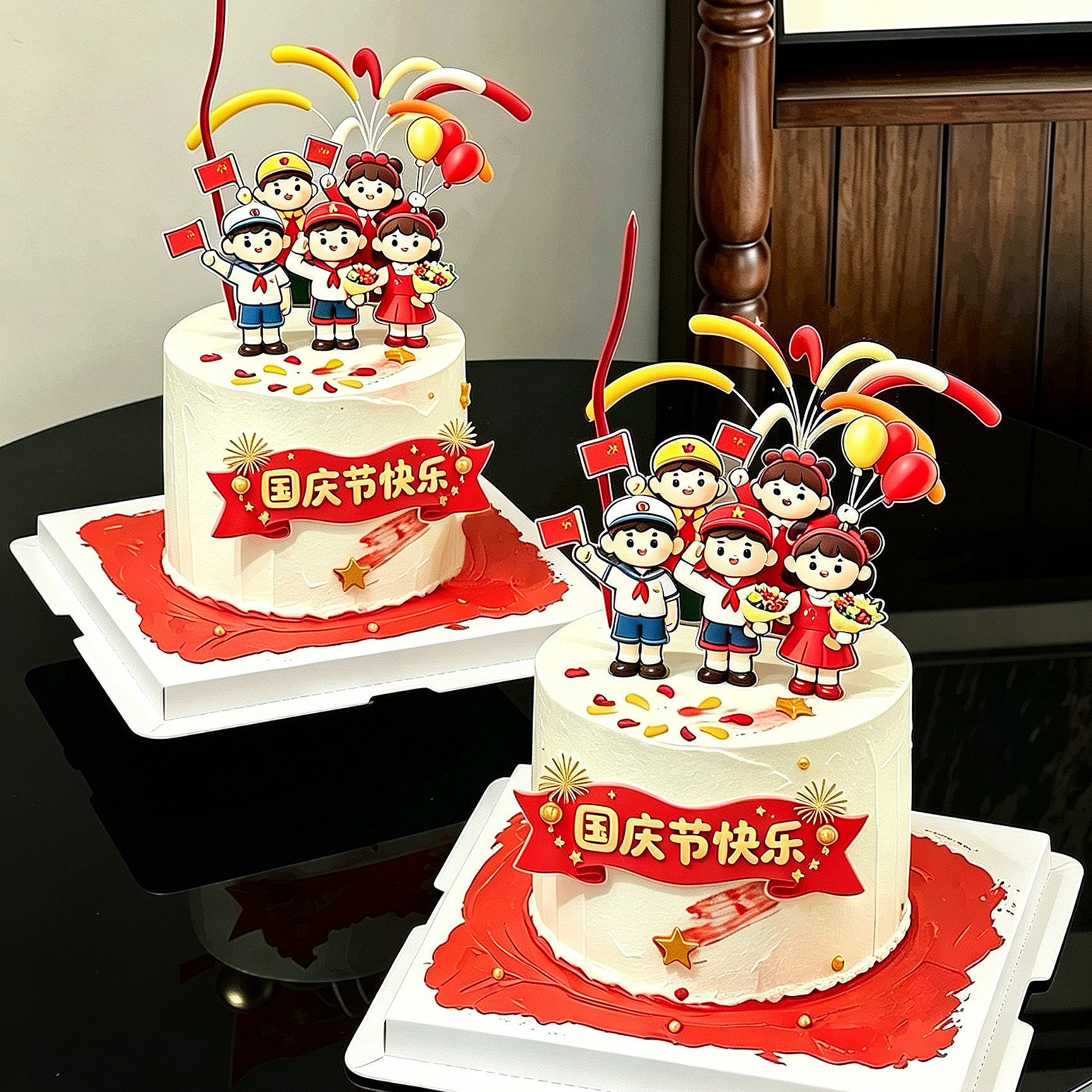 国庆节快乐男孩女孩国旗蛋糕装饰