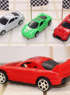 蛋糕紫色卡通小汽车摆件赛车旗子插件合金小汽车装饰