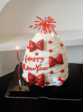 2025可爱软胶hellokitty红色蝴蝶结新年蛋糕装饰摆件插排曲线蜡烛