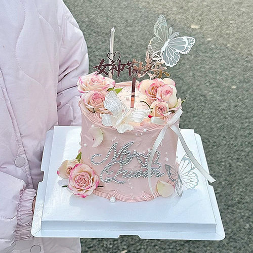 三八女神节快乐亚克力蛋糕装饰插牌38女王节myqueen蝴蝶插件