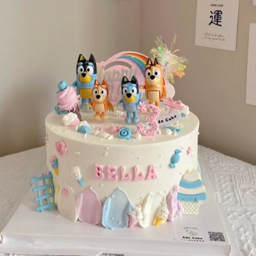 卡通小狗布鲁伊蛋糕装饰公仔摆件热气球彩虹儿童生日烘焙装扮插件