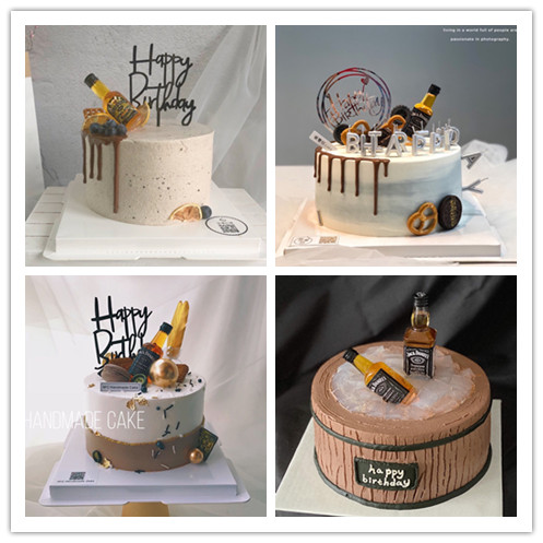 网红父亲节酒瓶蛋糕装饰摆件仿真洋酒小酒瓶装饰烘焙配件甜品台