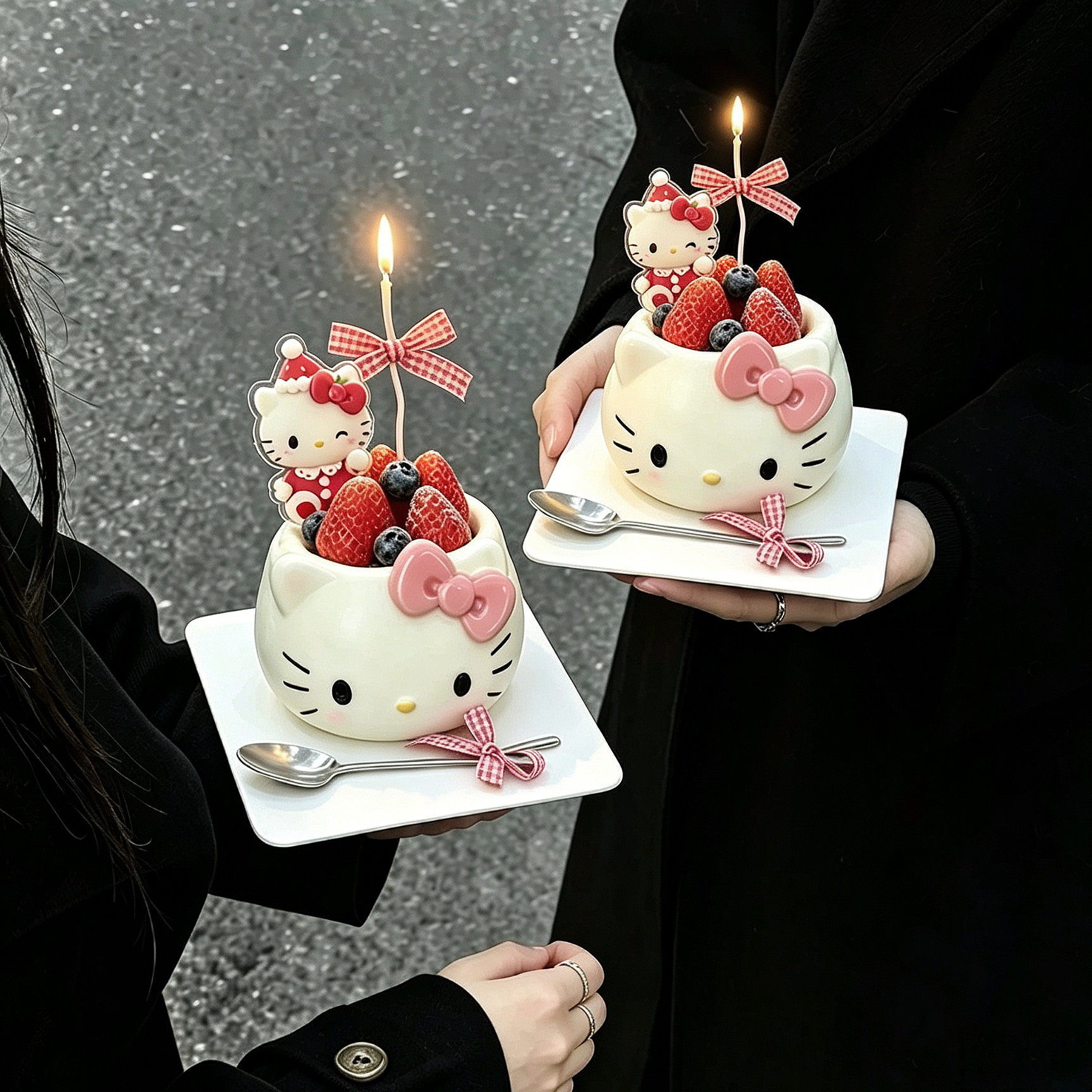 网红猫咪草莓桶蛋糕装饰装扮