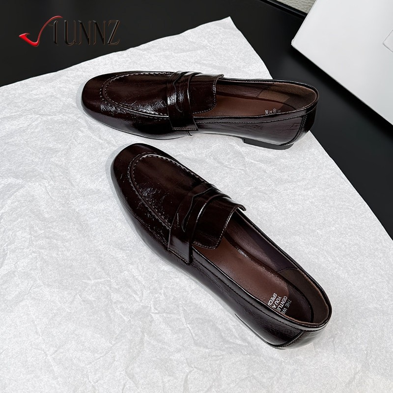 hunnz英伦风复古圆头乐福鞋真皮平底单鞋女秋百搭通勤黑色小皮鞋,女鞋,浅口单鞋,淘宝优惠券,粉丝福利购,淘宝优惠卷