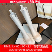 hunnz2025白色厚底长靴女全真皮骑士靴胖mm加大筒围高筒靴烟管靴