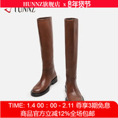 刘亦菲同款 大筒围显瘦长筒靴女不过膝棕色小个子增高高筒骑士靴