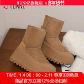 hunnz东北保暖羊皮毛一体厚底雪地靴女款 2025冬增高加厚加绒短靴