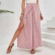 女沙滩直筒裤 欧美风度假夏女碎花开叉阔腿裤 松紧腰宽松休闲裙裤