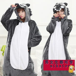 睡衣创意搞怪男女秋冬沙雕卡通动物连体可爱大灰狼宽松大帽子个性