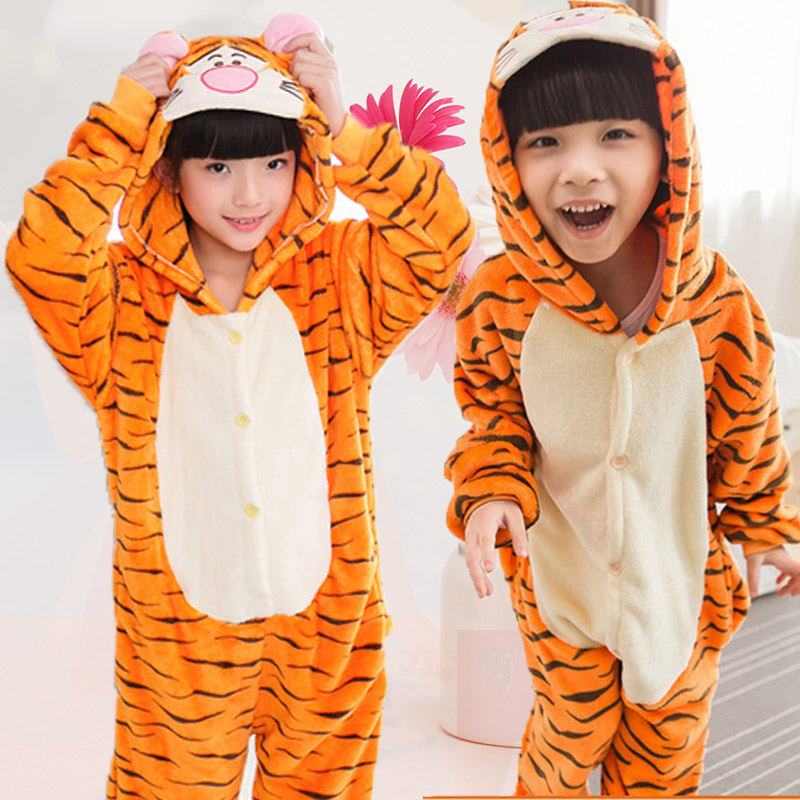 儿童小老虎睡衣卡通动物连体可爱小朋友男女宝贝幼儿演出服珊瑚绒