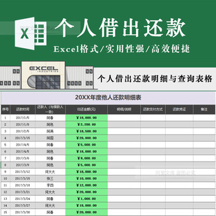简实用个人借出还款管理查询表格实用性强高效快捷数据直观个人借