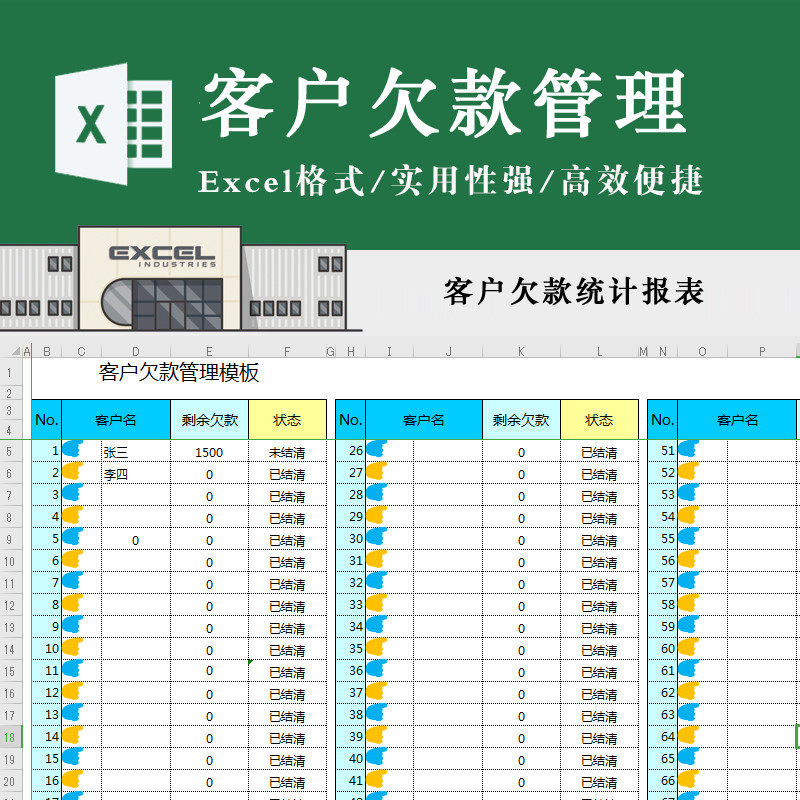 客户欠款还款管理系统表格模板统计汇总表格带公式自动计算结款报