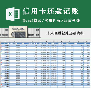 信用卡理财记账还款管理表格 透支额度 分期 个人理财记账表实用