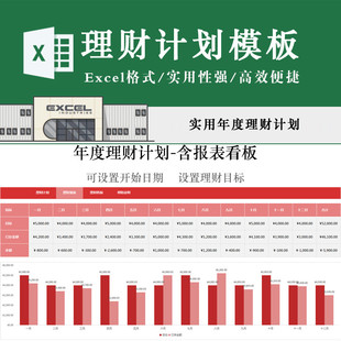 理财计划EXCEL表格模板实用个人家庭年度理财计划报表模板存款目