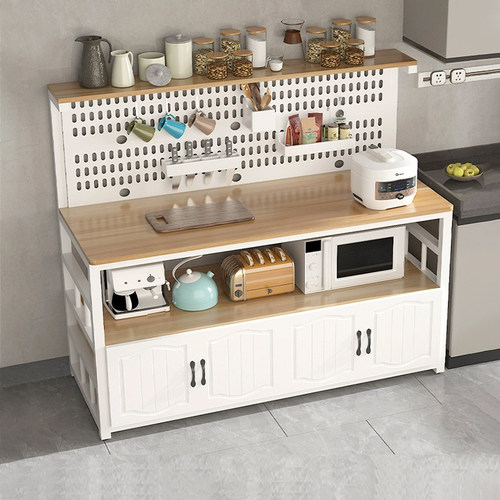 洞洞板置物架厨房工作台多层切菜桌落地多功能调料收纳储物餐边柜