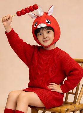 2026马年吉祥物红色马头套帽子本年生肖喜庆头饰搞怪拍照表演道具