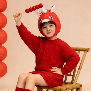 2026马年吉祥物红色马头套帽子本年生肖喜庆头饰搞怪拍照表演道具