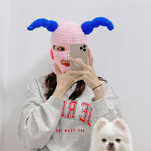 阿姨纯手工秋冬季新款针织帽粉色女生可爱网红搞怪毛线帽子沙雕帽