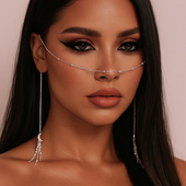 异域风流苏脸链月亮珍珠落泪妆面饰挂鼻链条小众高级面帘挂耳面链