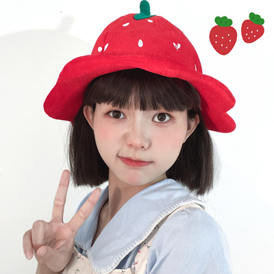 卡通草莓帽子可爱水果渔夫帽拍照