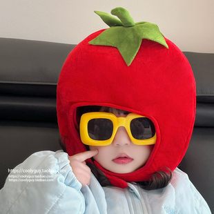 可爱搞怪西红柿头套帽子卡通ins水果头饰儿童拍照演出节日道具萌
