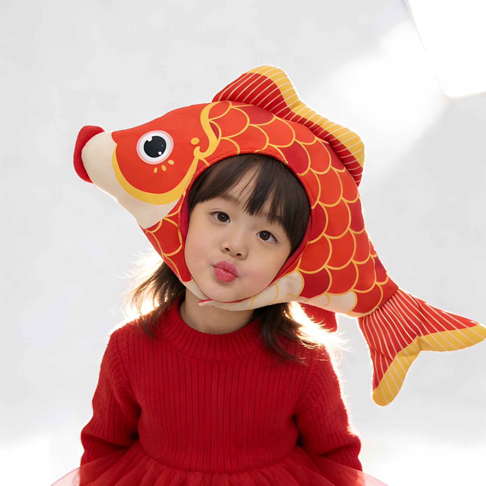 新年春节锦鲤头套帽子中国风红色鲤鱼头饰搞怪儿童拍照表演出道具